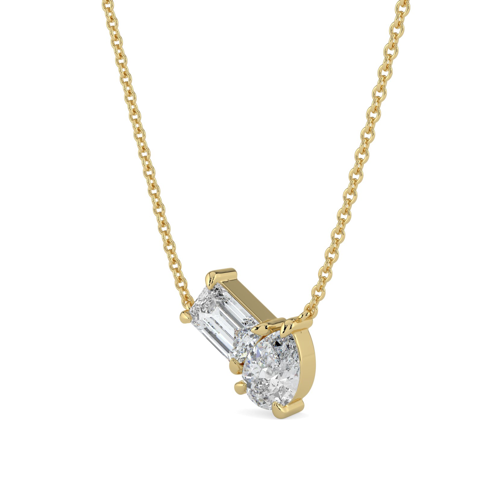 18K Gold Baguette & Pear Duo Diamond Necklace - One Carat Jewelry