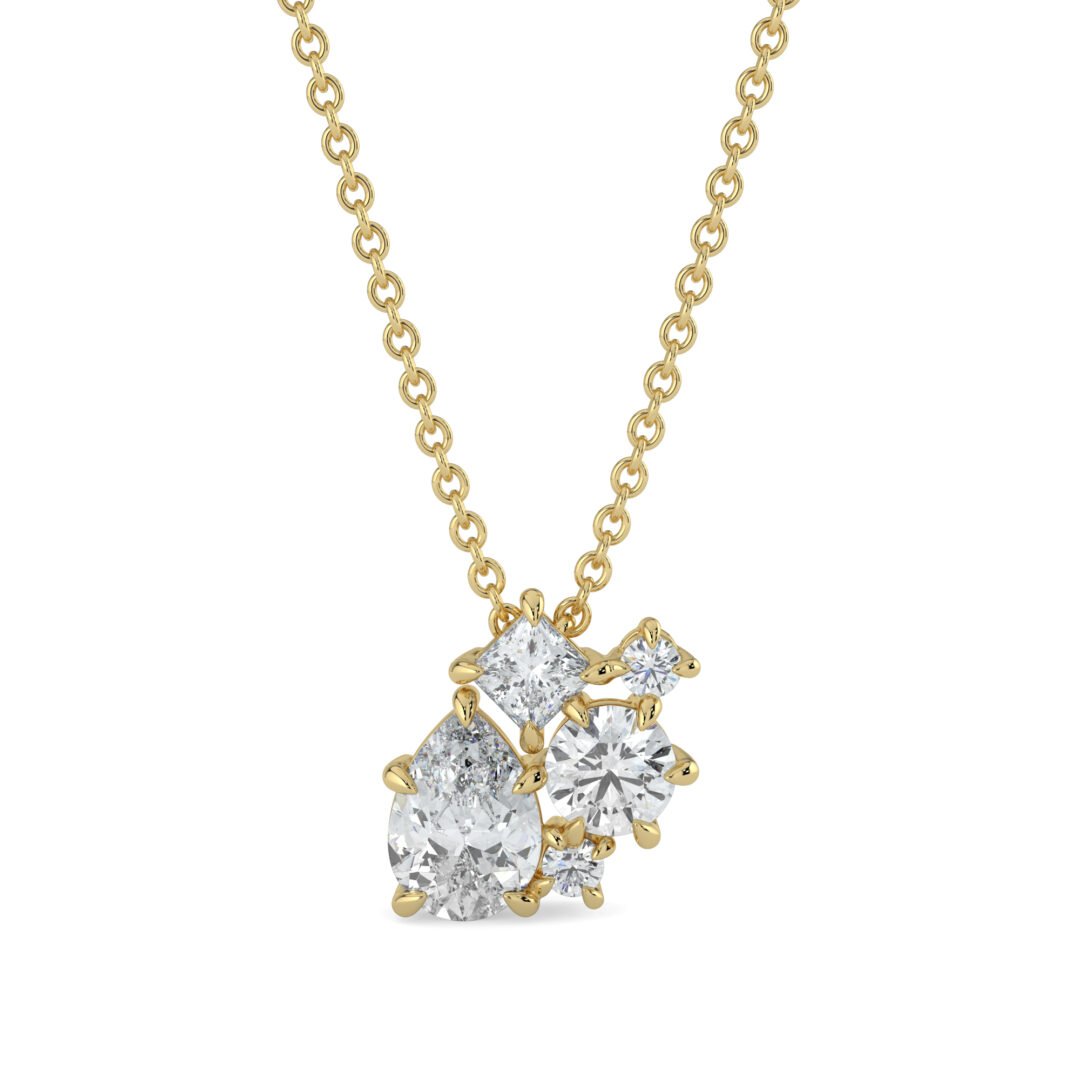 18K Gold Diamond Cluster Pendant Necklace - One Carat Jewelry