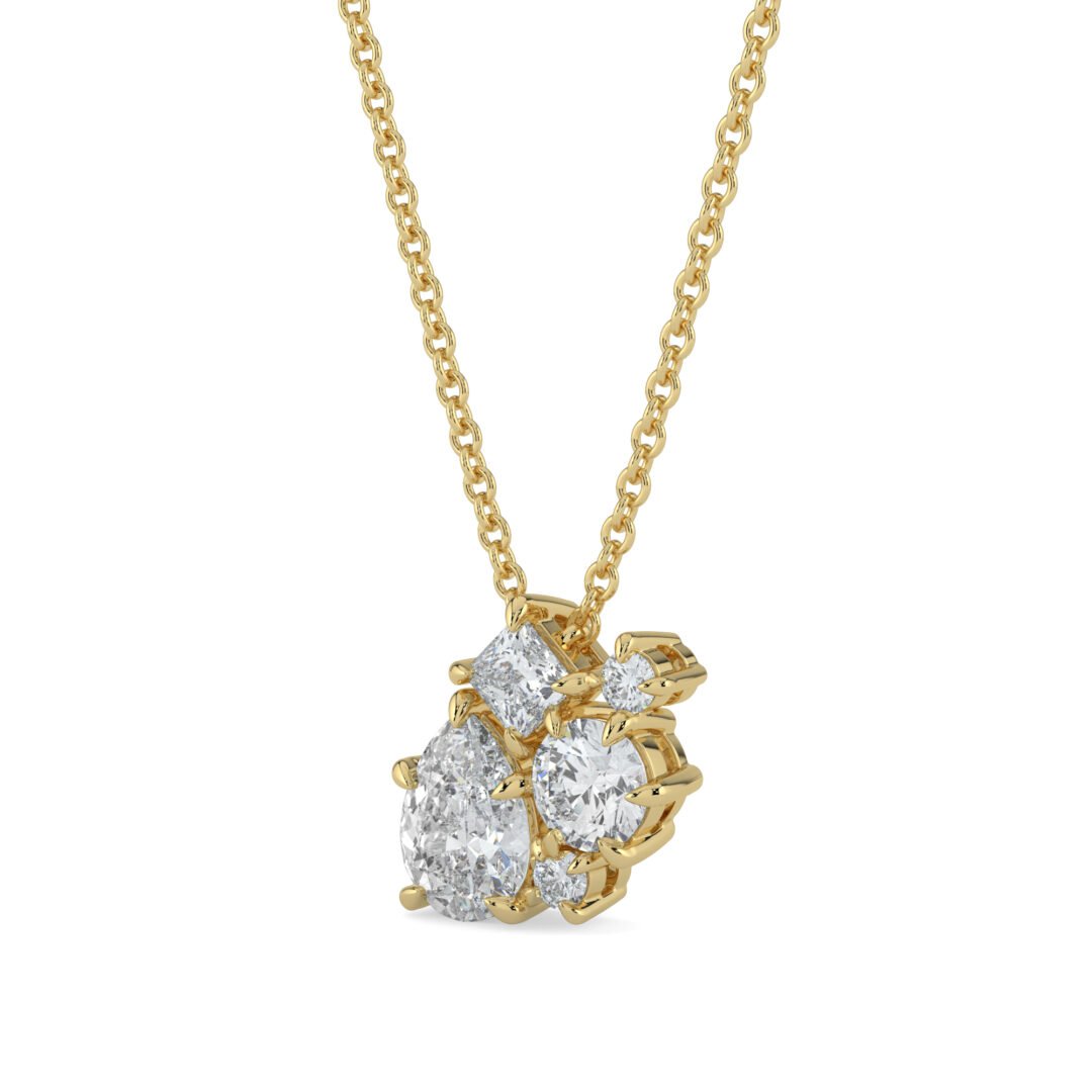 18K Gold Diamond Cluster Pendant Necklace - One Carat Jewelry