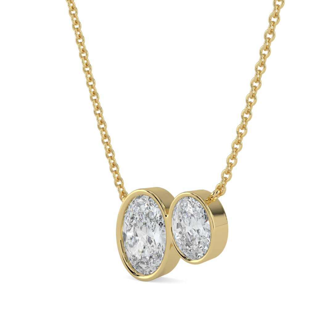 18K Gold Double Oval Diamond Bezel Pendant Necklace - One Carat Jewelry
