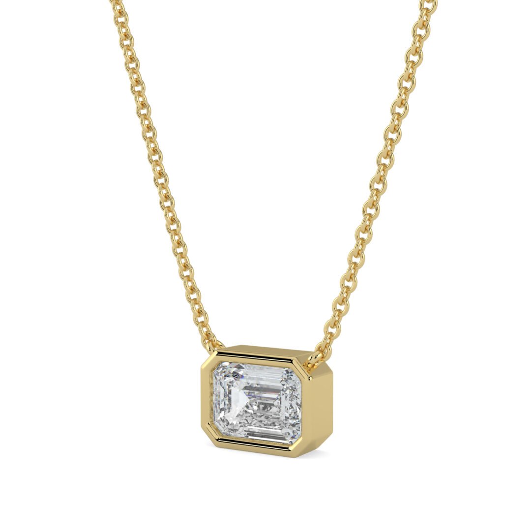 18K Gold Emerald-Cut Diamond Bezel Pendant Necklace - One Carat Jewelry