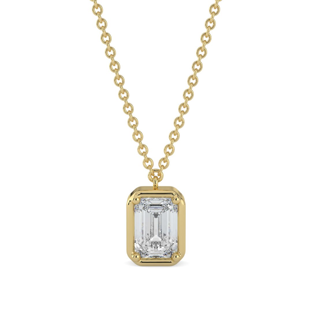 18K Gold Emerald-Cut Diamond Pendant Necklace - One Carat Jewelry