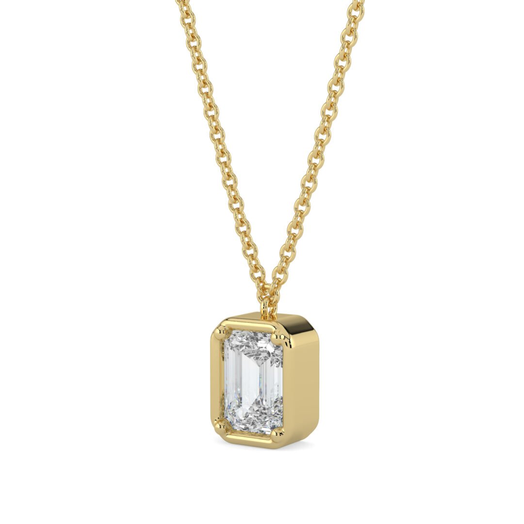 18K Gold Emerald-Cut Diamond Pendant Necklace - One Carat Jewelry