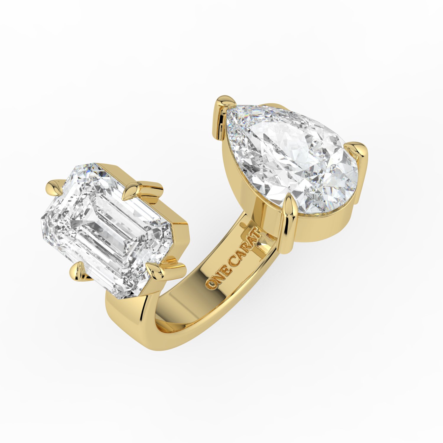 18K Gold Emerald-Cut & Pear-Cut Diamond Open Ring - One Carat Jewelry