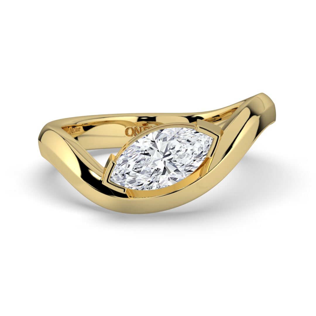 18K Gold Marquise-Cut Diamond Wave Ring - One Carat Jewelry