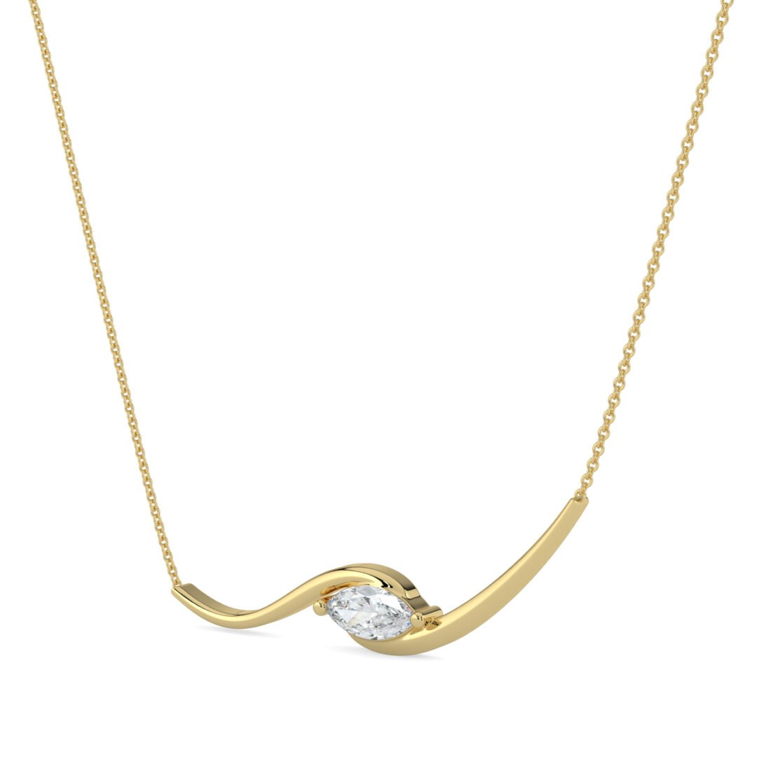 18K Gold Marquise Diamond Wave Necklace - One Carat Jewelry