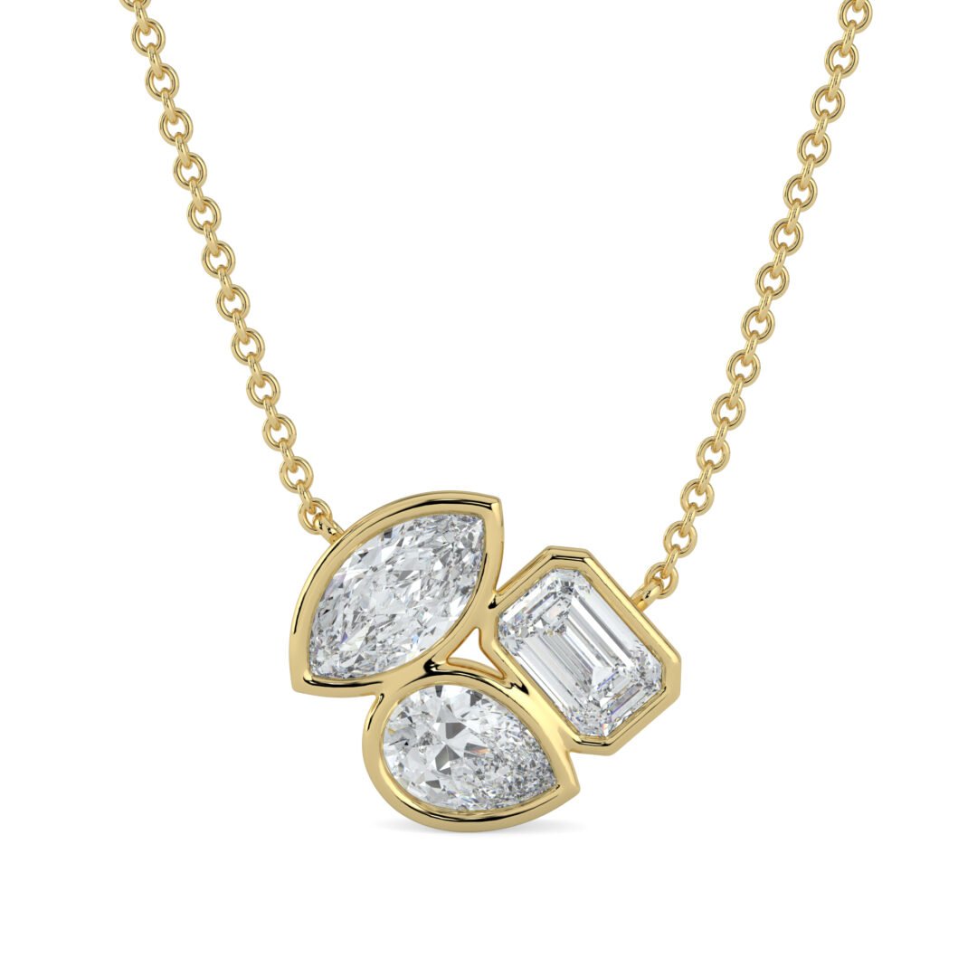 18K Gold Mixed-Cut Diamond Trio Pendant Necklace - One Carat Jewelry