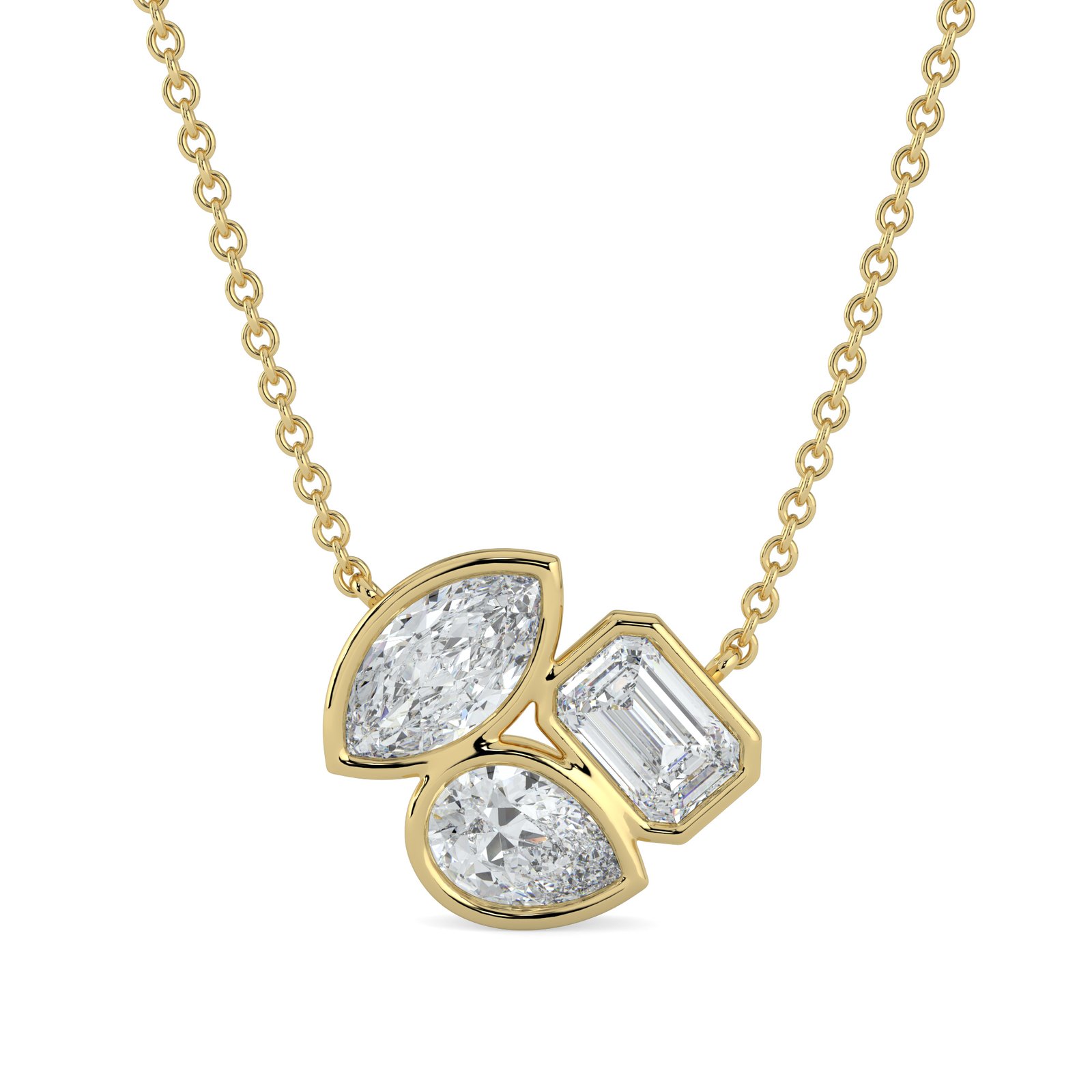 18K Gold Mixed-Cut Diamond Trio Pendant Necklace - One Carat Jewelry