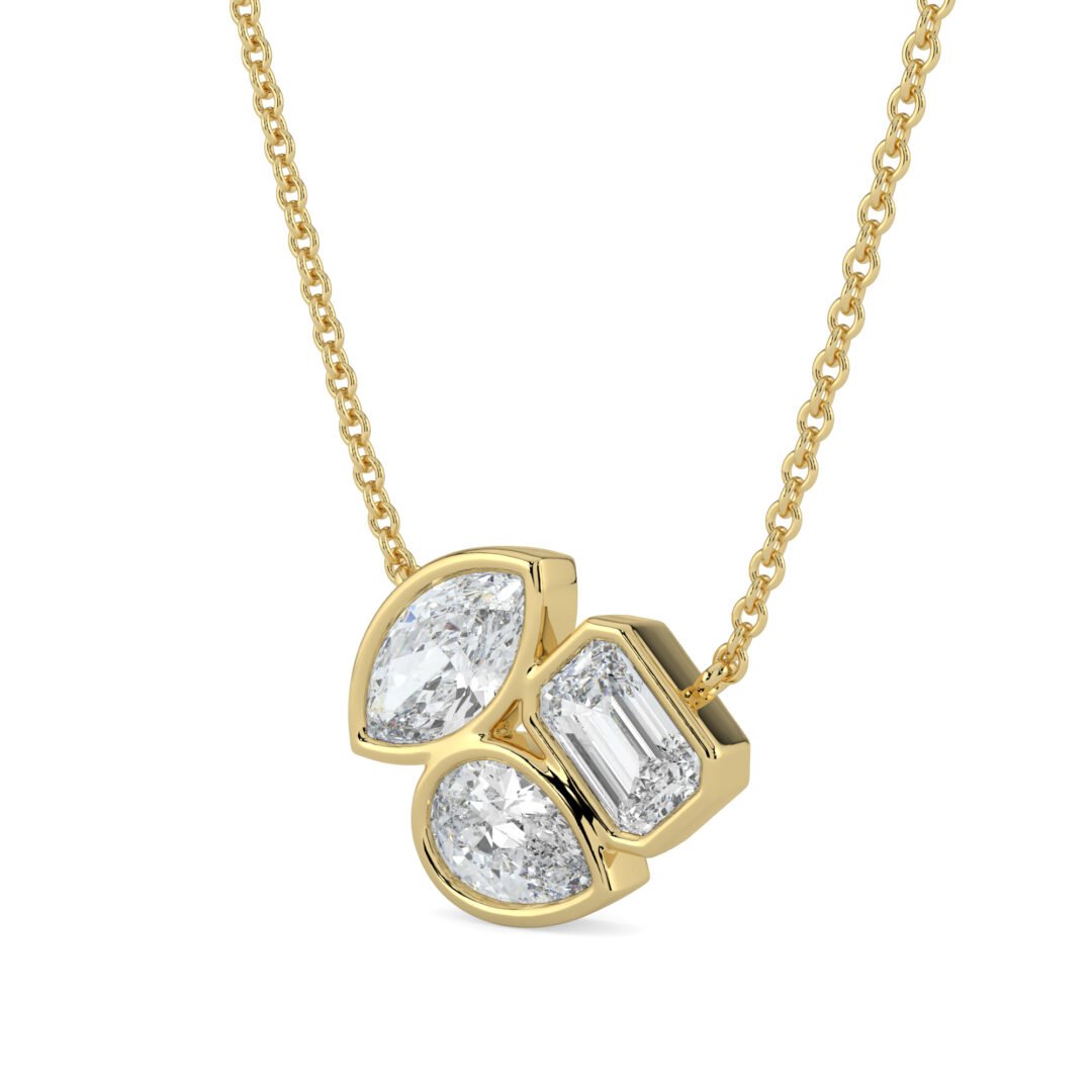 18K Gold Mixed-Cut Diamond Trio Pendant Necklace - One Carat Jewelry