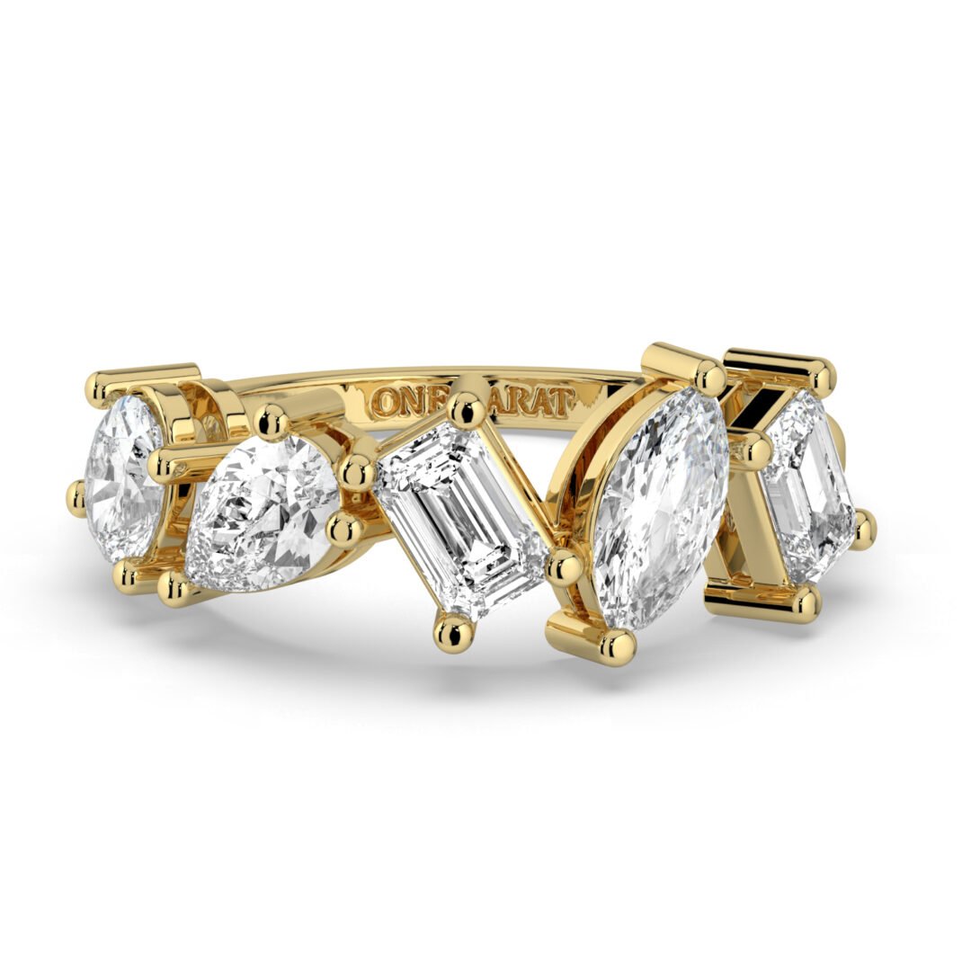 18K Gold Mixed Five-Stone Diamond Band Ring - One Carat Jewelry