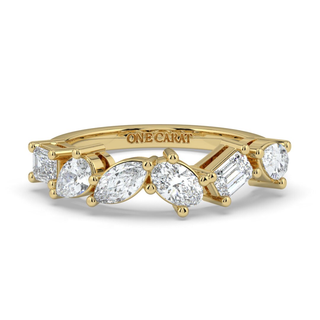 18K Gold Multi-Shape Diamond Band Ring - One Carat Jewelry