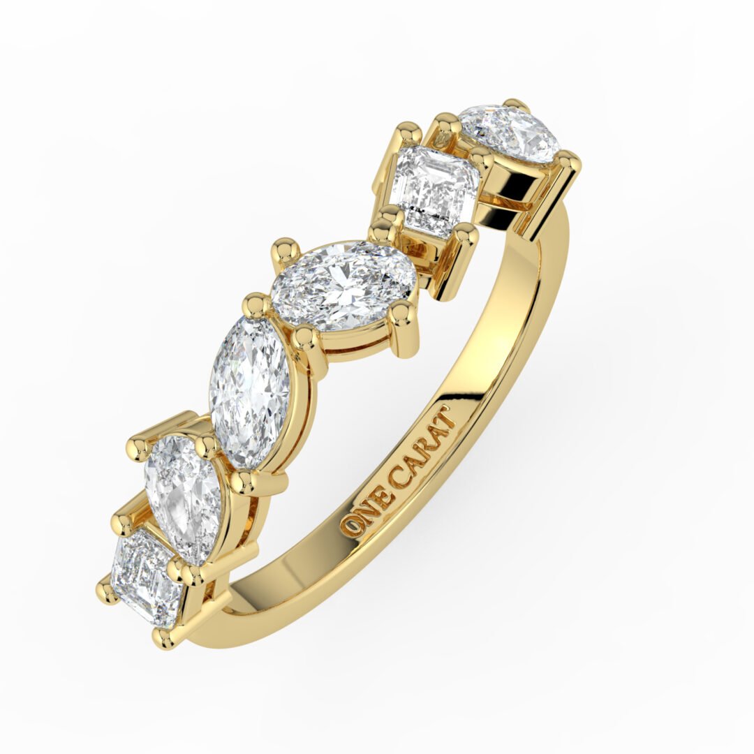 18K Gold Multi-Shape Diamond Band Ring - One Carat Jewelry