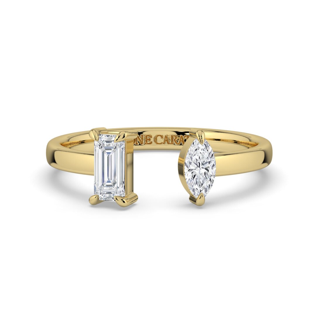18K Gold Open Ring with Dual Diamond Stones - One Carat Jewelry