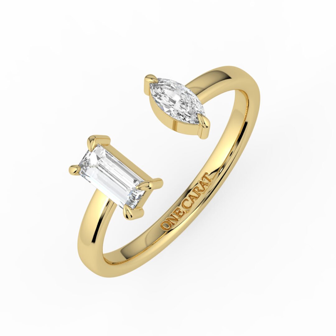18K Gold Open Ring with Dual Diamond Stones - One Carat Jewelry