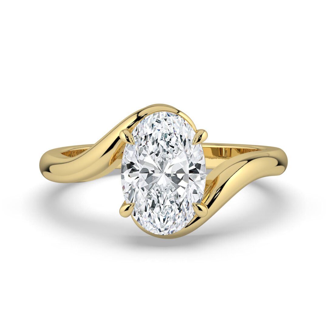18K Gold Oval-Cut Diamond Twist Engagement Ring - One Carat Jewelry