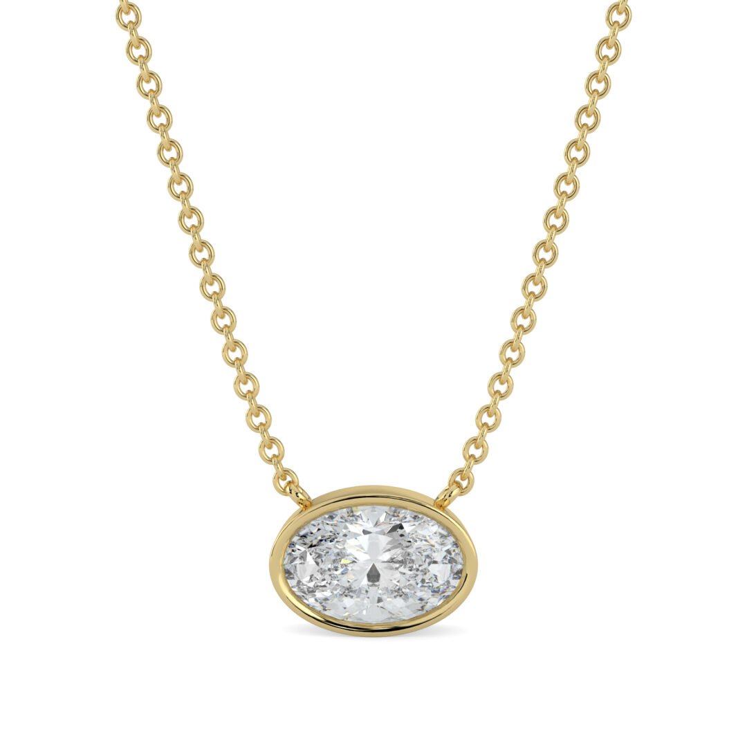 18K Gold Oval Diamond Bezel Pendant Necklace - One Carat Jewelry