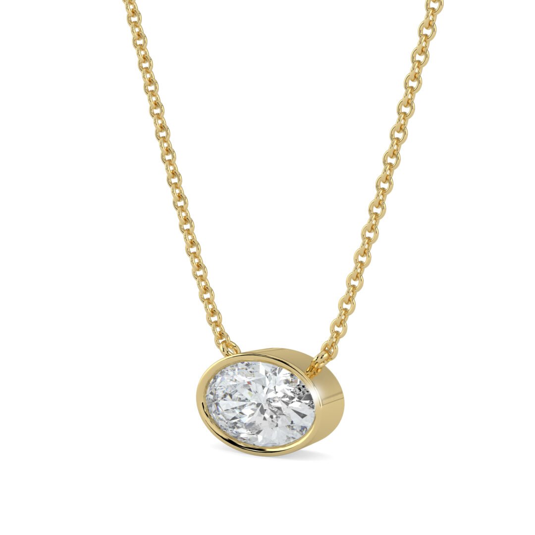 18K Gold Oval Diamond Bezel Pendant Necklace - One Carat Jewelry