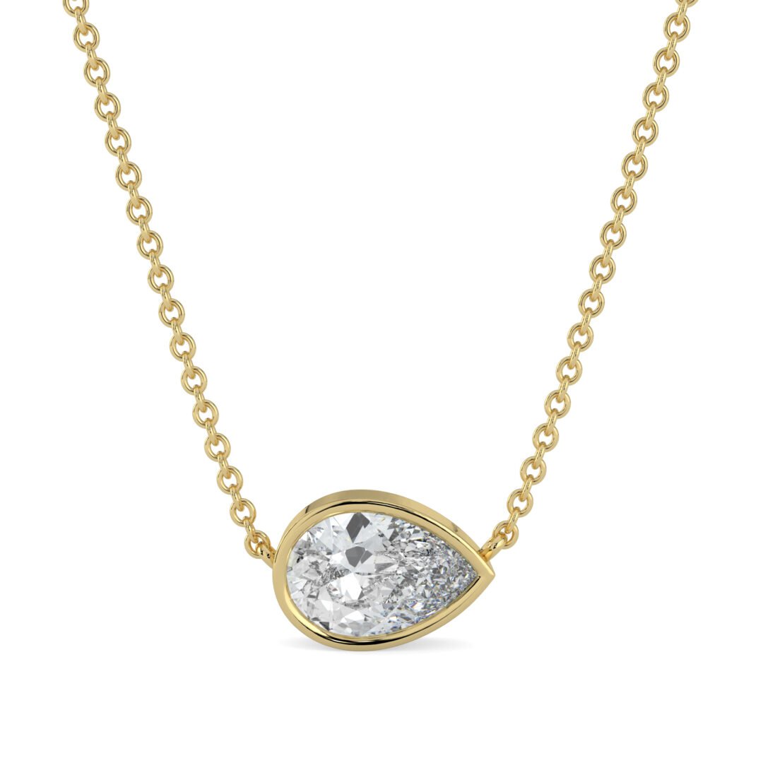 18K Gold Pear-Cut Diamond Bezel Pendant Necklace - One Carat Jewelry
