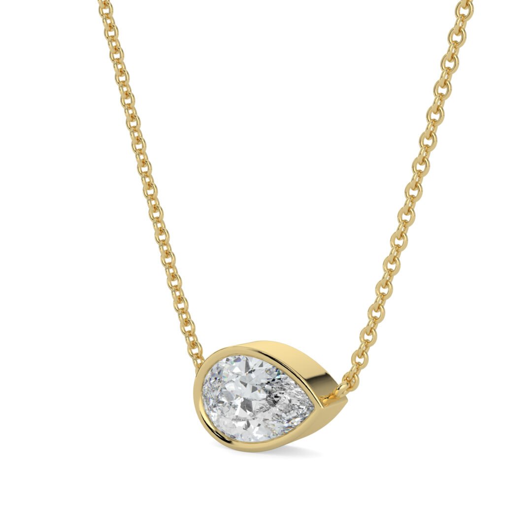 18K Gold Pear-Cut Diamond Bezel Pendant Necklace - One Carat Jewelry