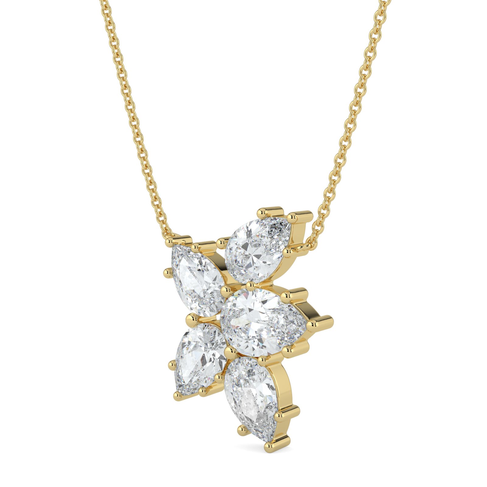 18K Gold Pear-Cut Diamond Floral Cluster Pendant Necklace - One Carat Jewelry