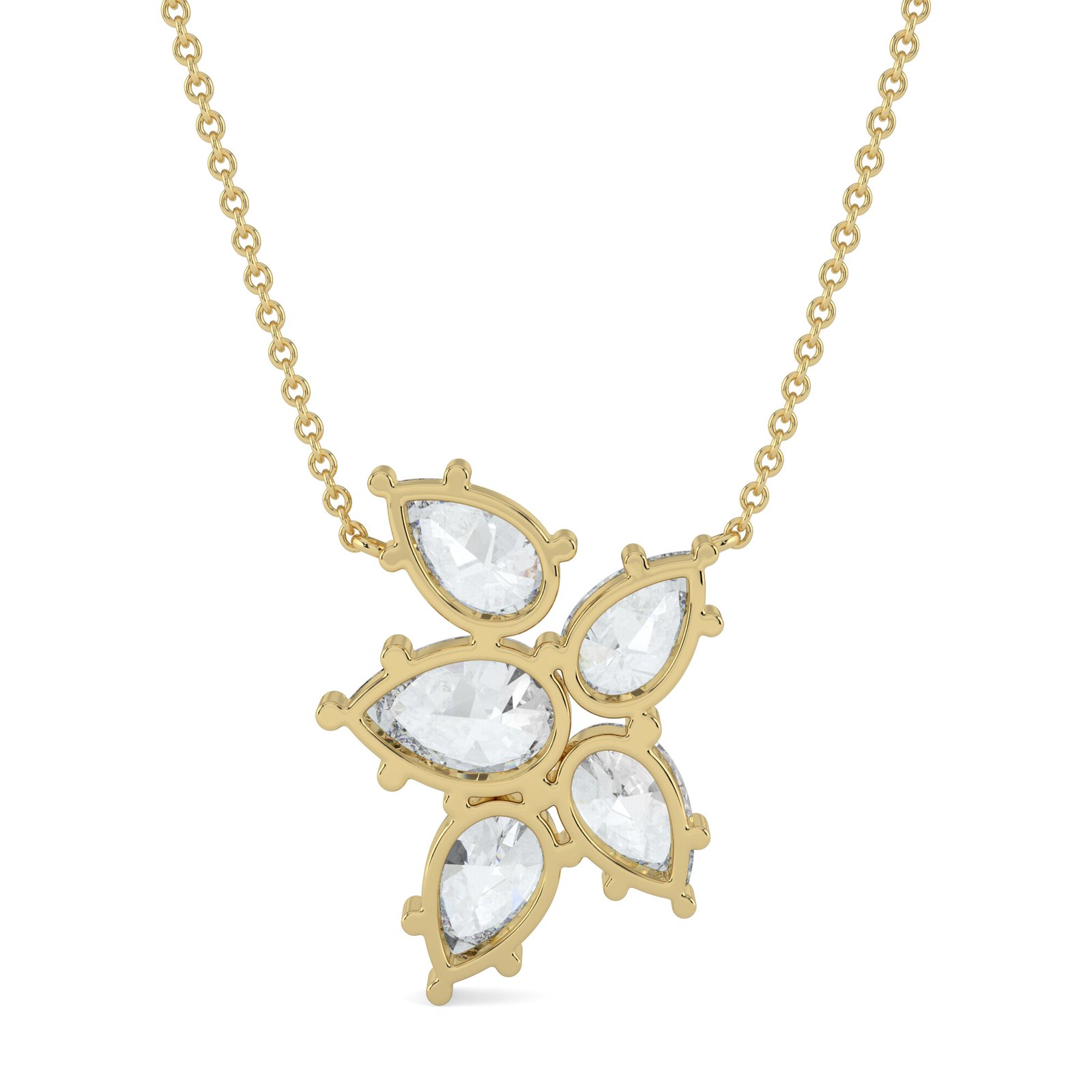 18K Gold Pear-Cut Diamond Floral Cluster Pendant Necklace - One Carat Jewelry