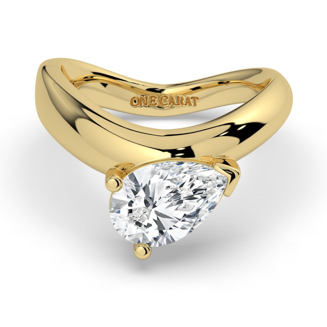 18K Gold Pear-Cut Diamond Wave Ring - One Carat Jewelry