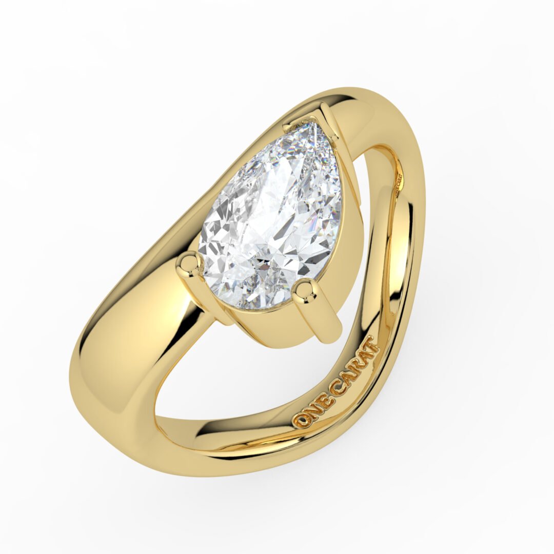 18K Gold Pear-Cut Diamond Wave Ring - One Carat Jewelry