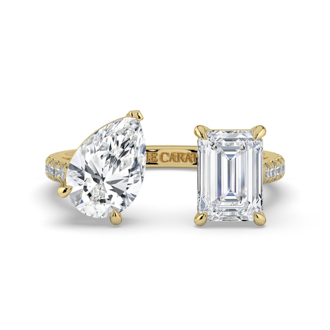 18K Gold Pear & Emerald-Cut Diamond Bypass Ring - One Carat Jewelry
