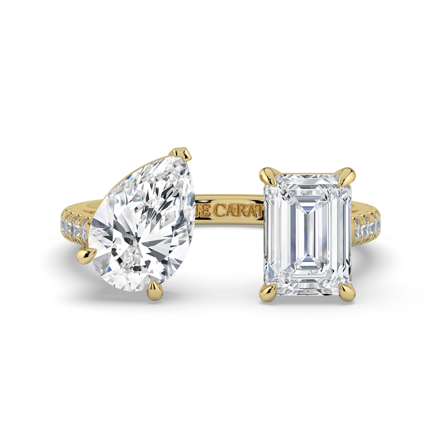 18K Gold Pear & Emerald-Cut Diamond Bypass Ring - One Carat Jewelry