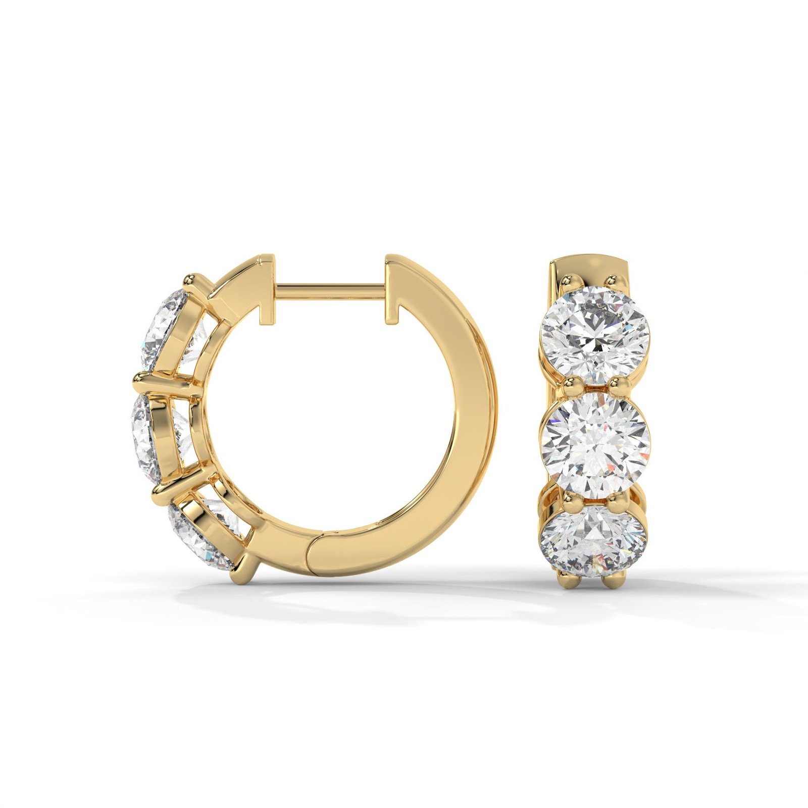18K Gold Round Brilliant Diamond Hoop Earrings - One Carat Jewelry