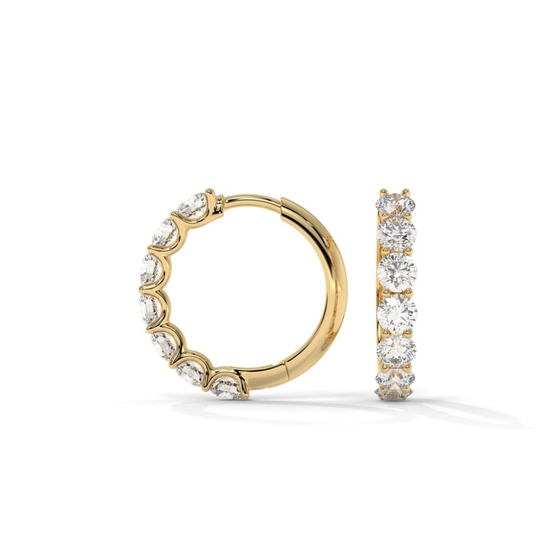 18K Gold Round Diamond Hoop Earrings - One Carat Jewelry