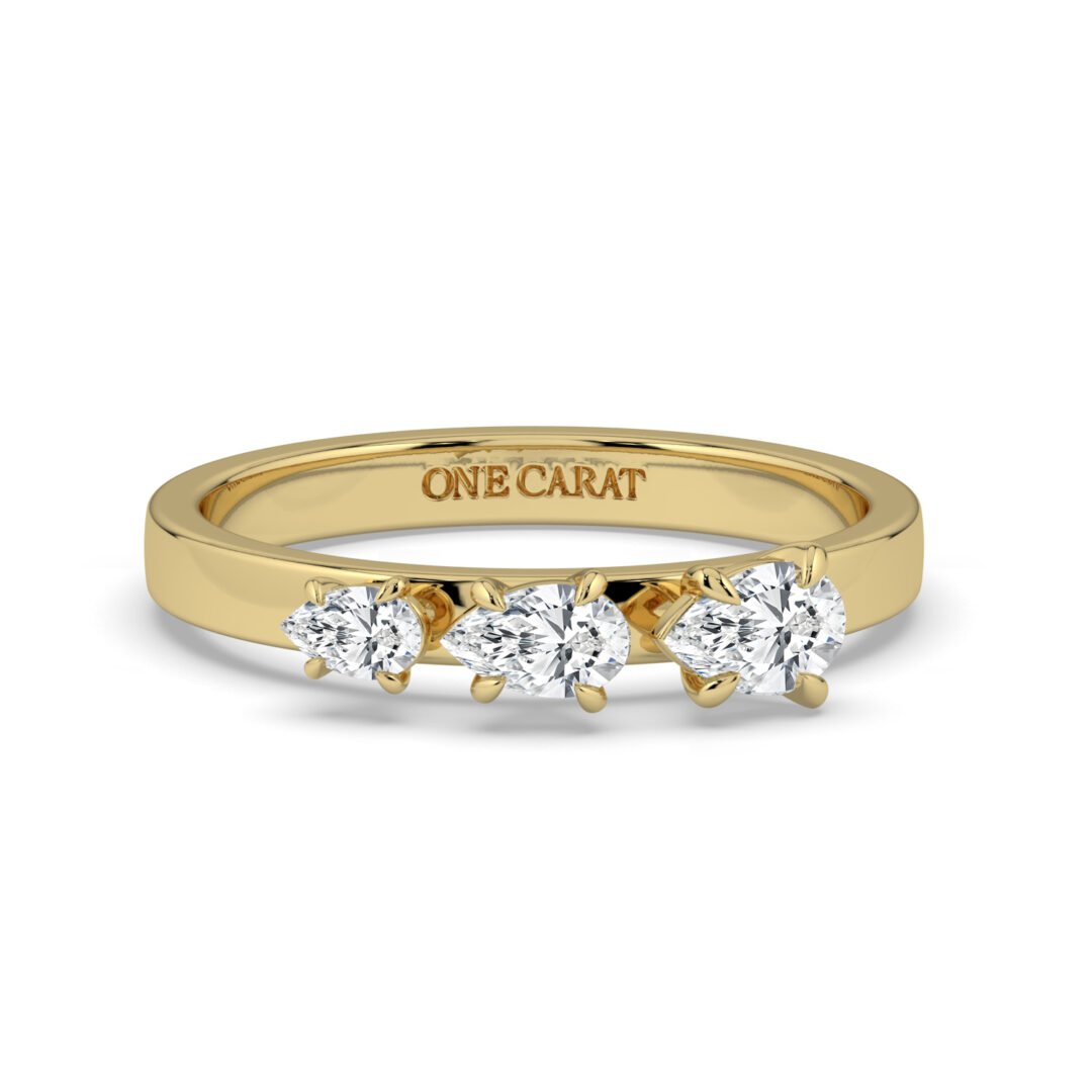 18K Gold Three-Stone Diamond Band Ring - One Carat Jewelry