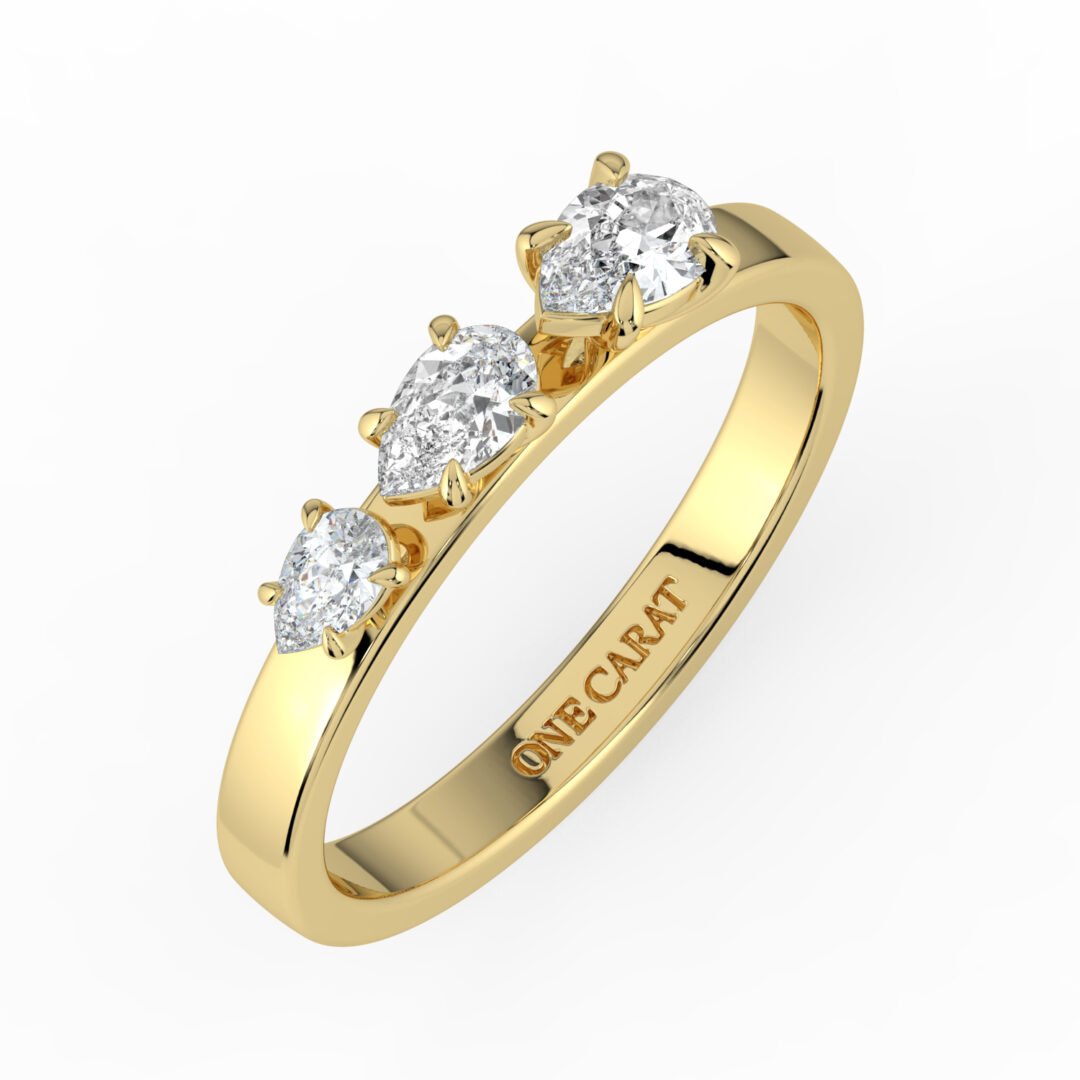 18K Gold Three-Stone Diamond Band Ring - One Carat Jewelry