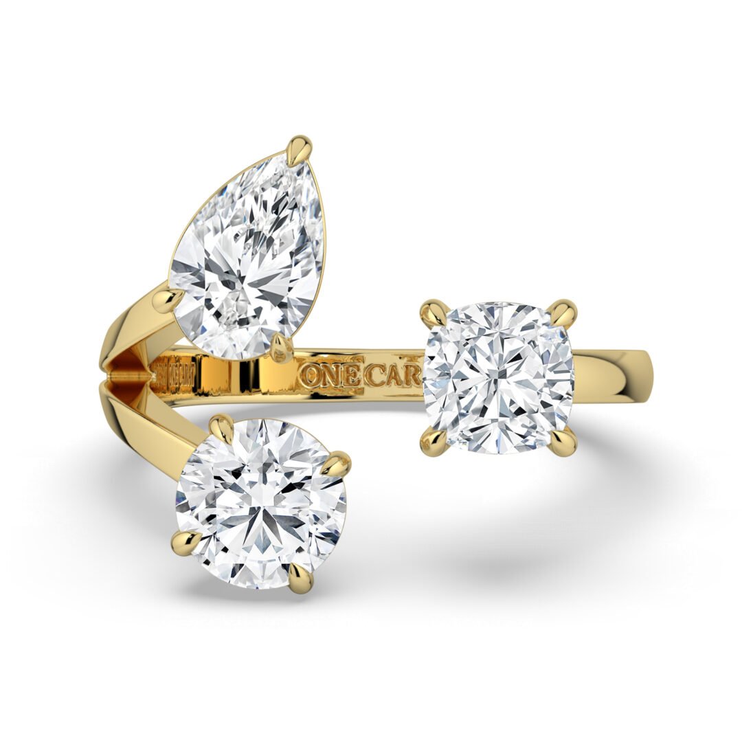 18K Gold Three-Stone Diamond Open Ring - One Carat Jewelry