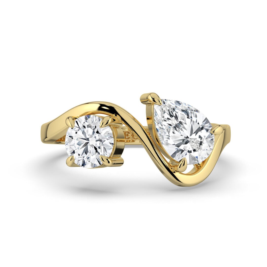 18K Gold Two-Stone Diamond Bypass Ring - One Carat Jewelry