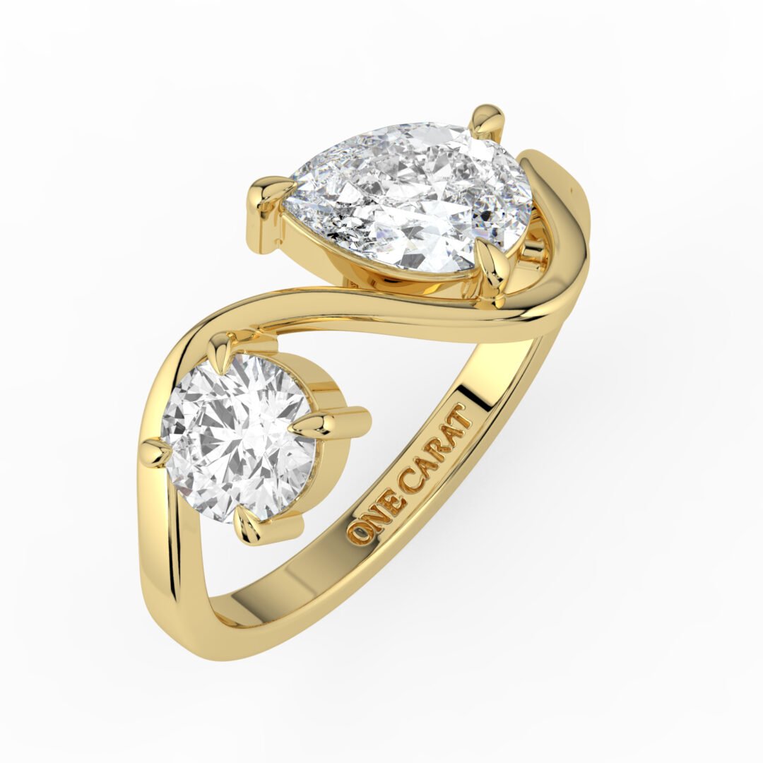 18K Gold Two-Stone Diamond Bypass Ring - One Carat Jewelry
