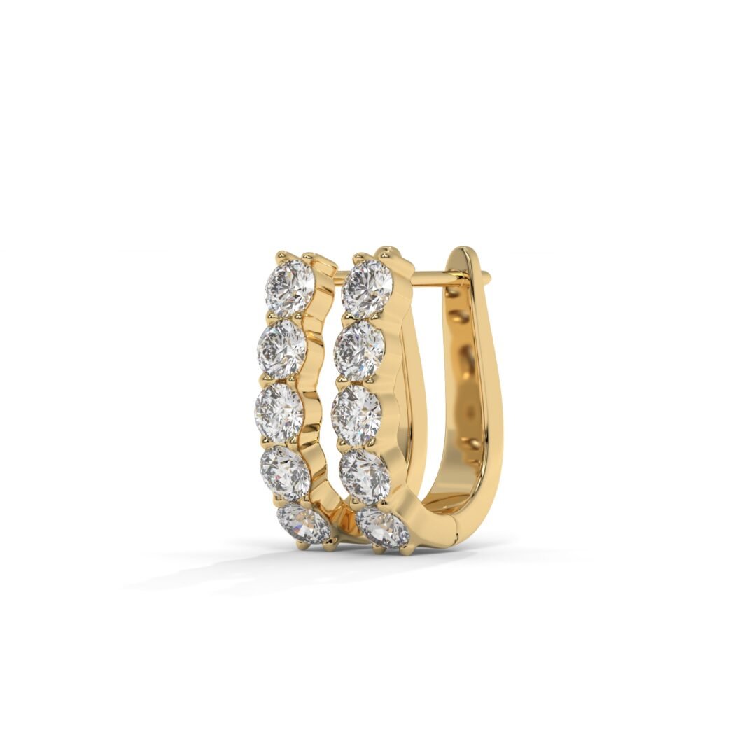 18K Gold U-Shaped Diamond Hoop Earrings - One Carat Jewelry