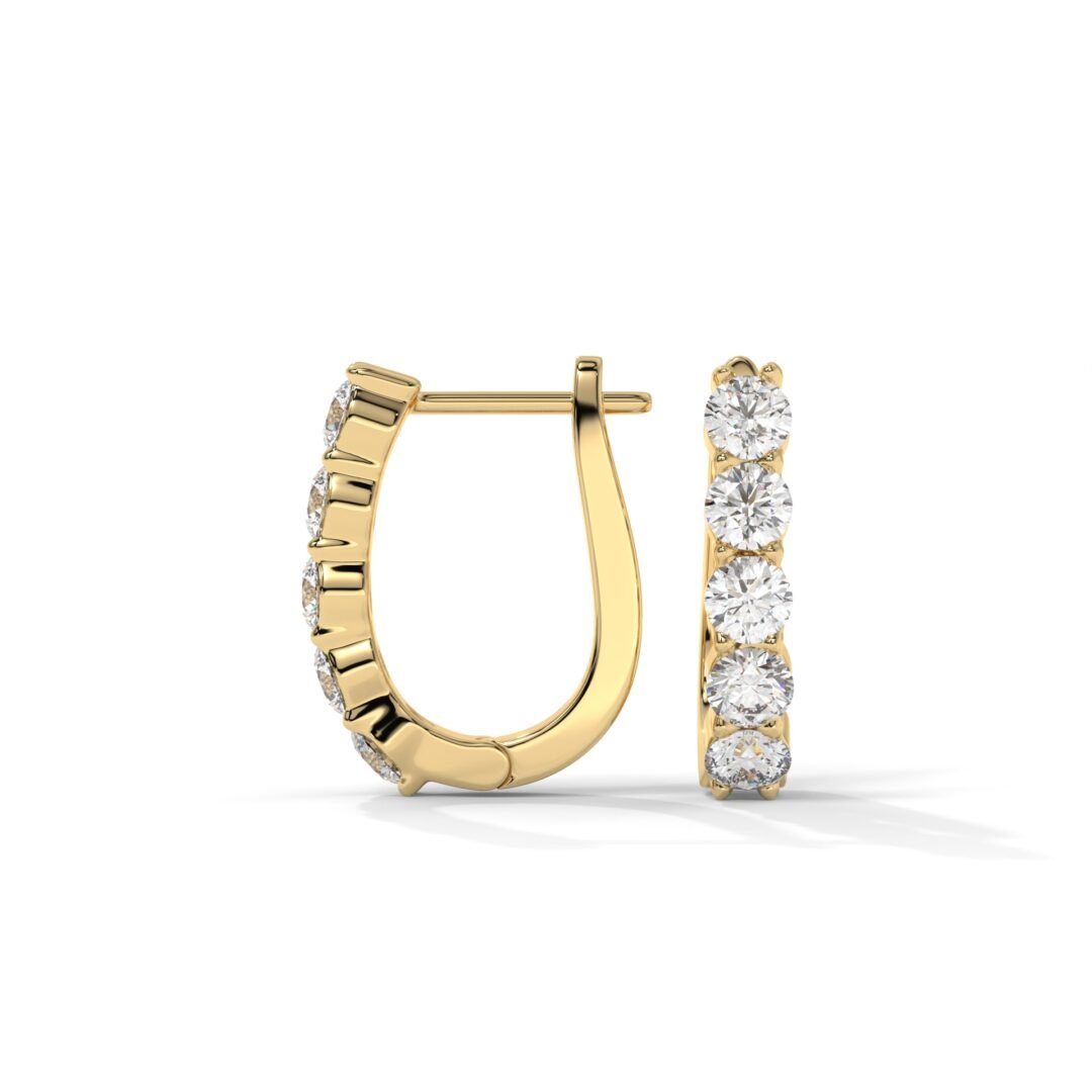 18K Gold U-Shaped Diamond Hoop Earrings - One Carat Jewelry