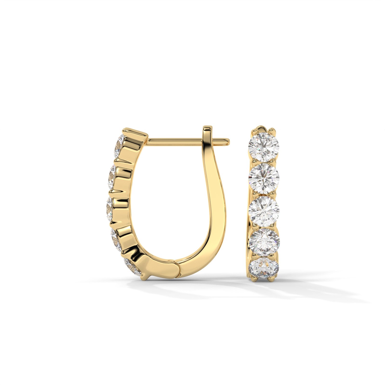 18K Gold U-Shaped Diamond Hoop Earrings - One Carat Jewelry