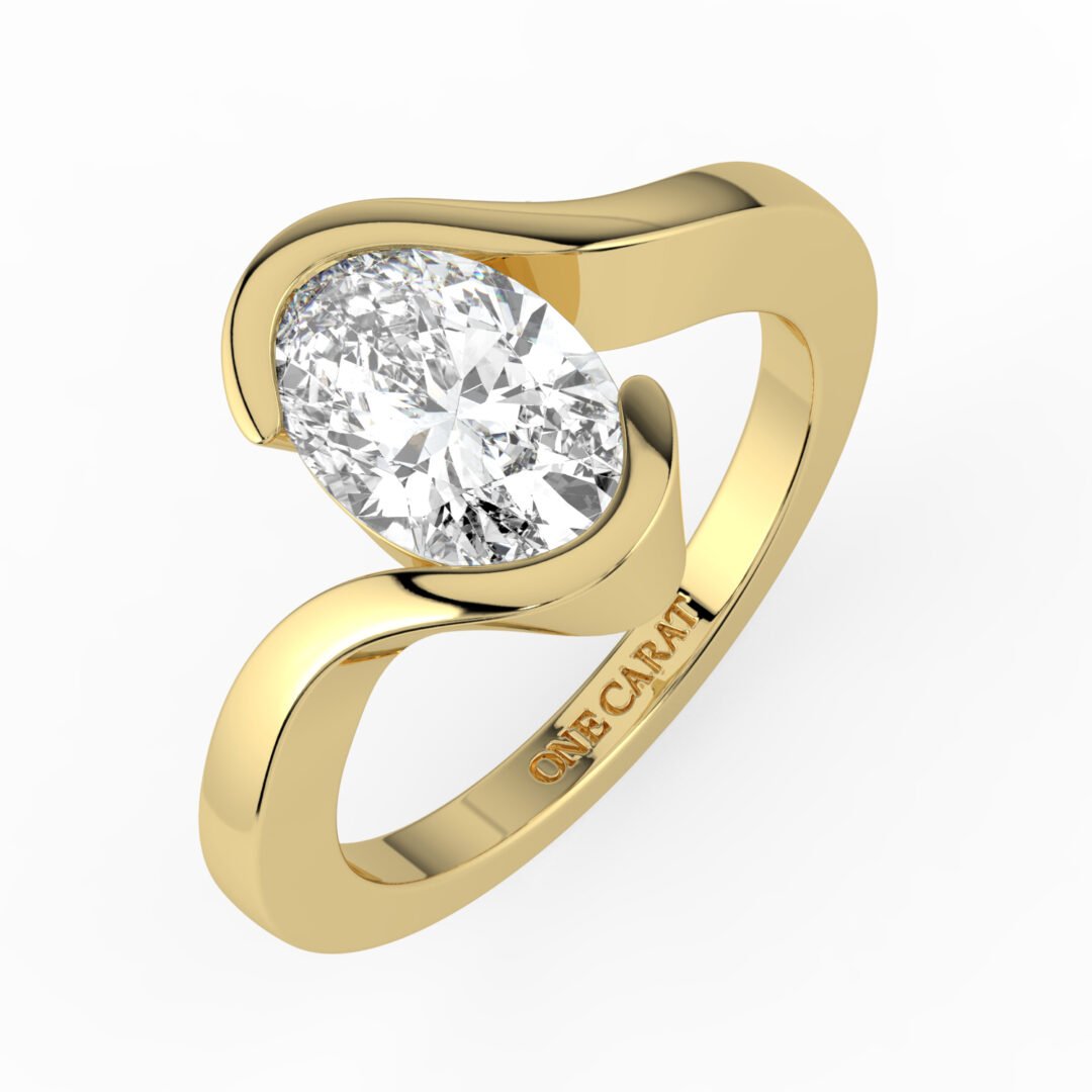 18K Gold Wave Engagement Ring with Oval Diamond - One Carat Jewelry