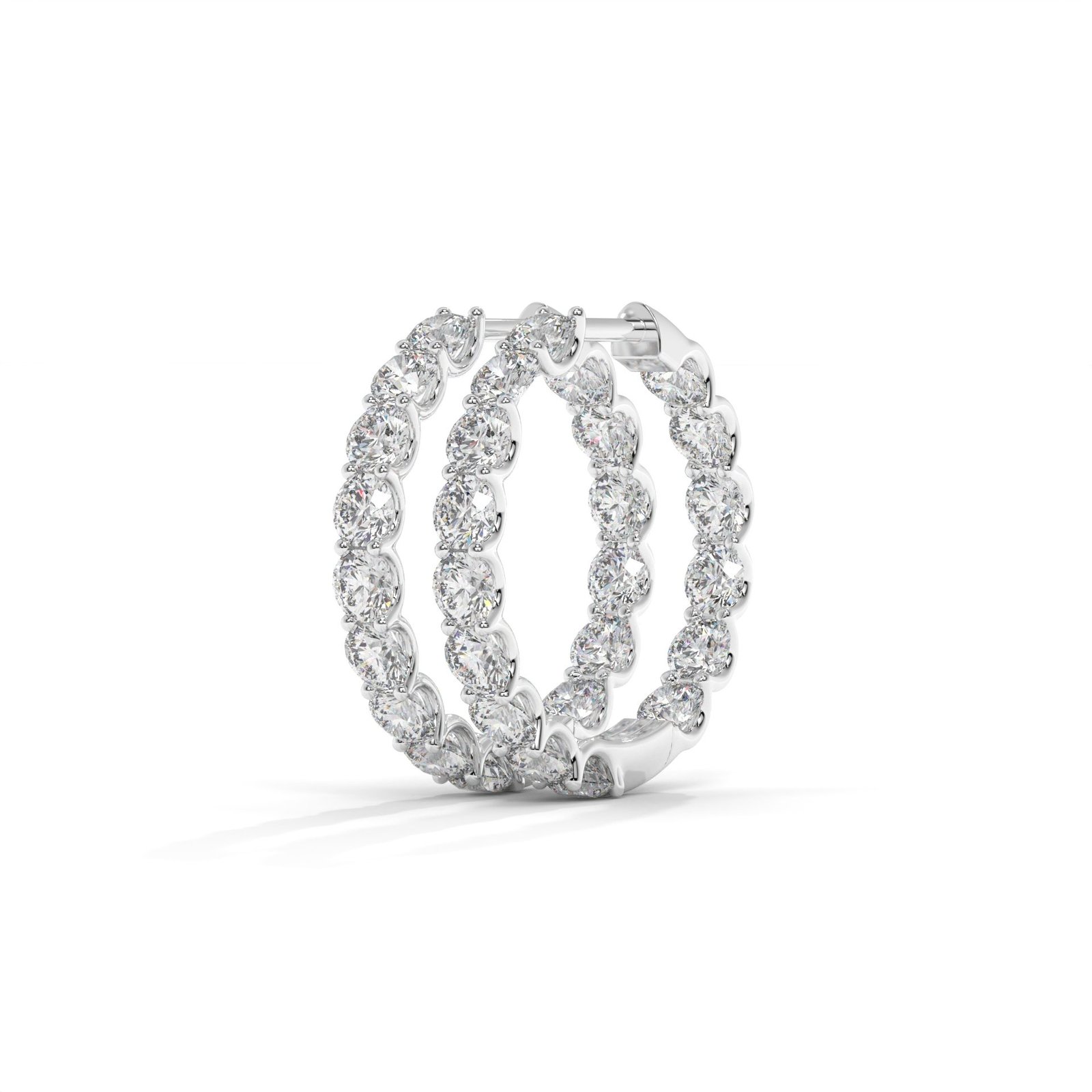 18K White Gold Diamond Hoop Earrings - One Carat Jewelry