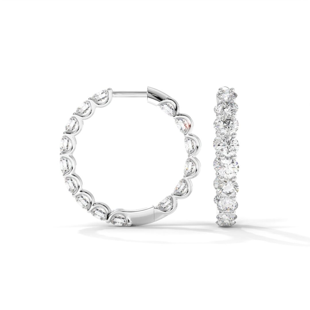 18K White Gold Diamond Hoop Earrings - One Carat Jewelry