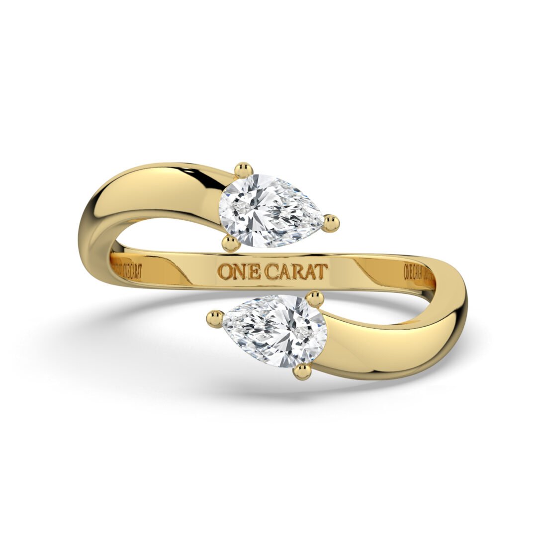 Double Pear-Shaped Diamond Bypass Ring in 18K Gold - One Carat Jewelry