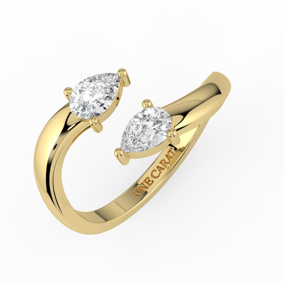 Double Pear-Shaped Diamond Bypass Ring in 18K Gold - One Carat Jewelry