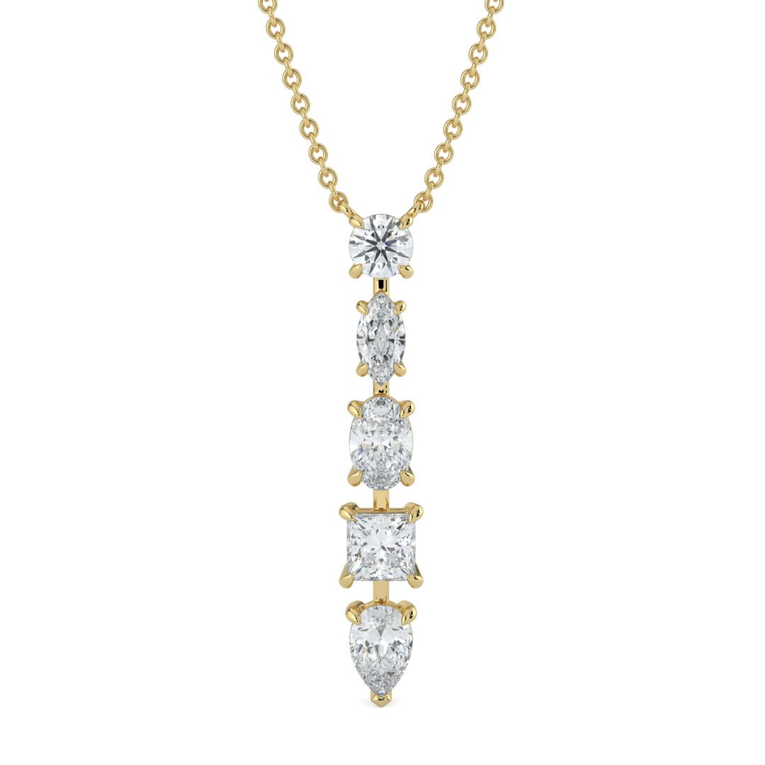 Five Stone Cascade Diamond Necklace in 18k Gold - One Carat Jewelry