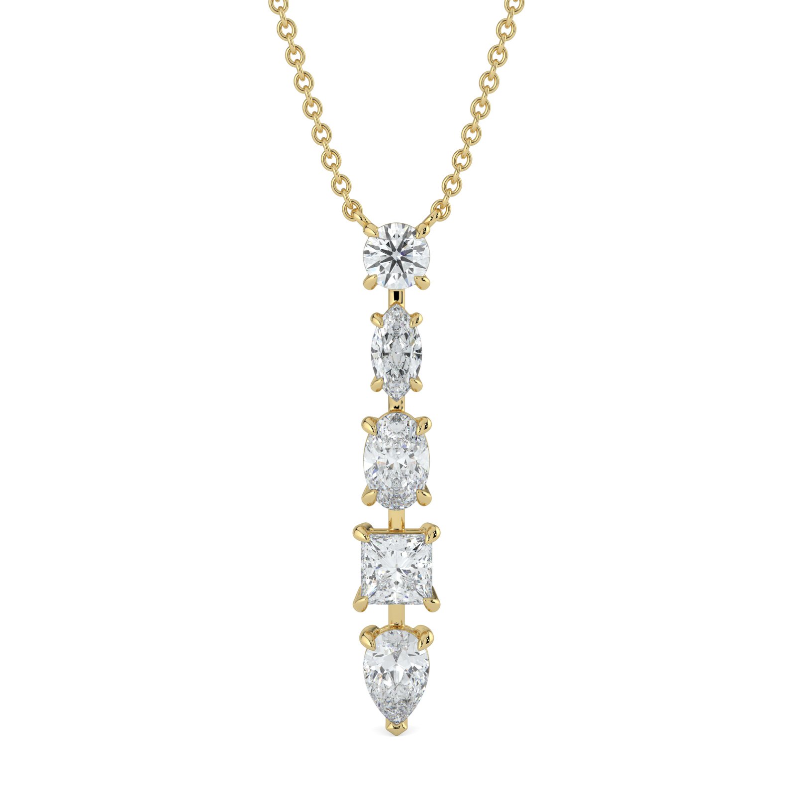 Five Stone Cascade Diamond Necklace in 18k Gold - One Carat Jewelry