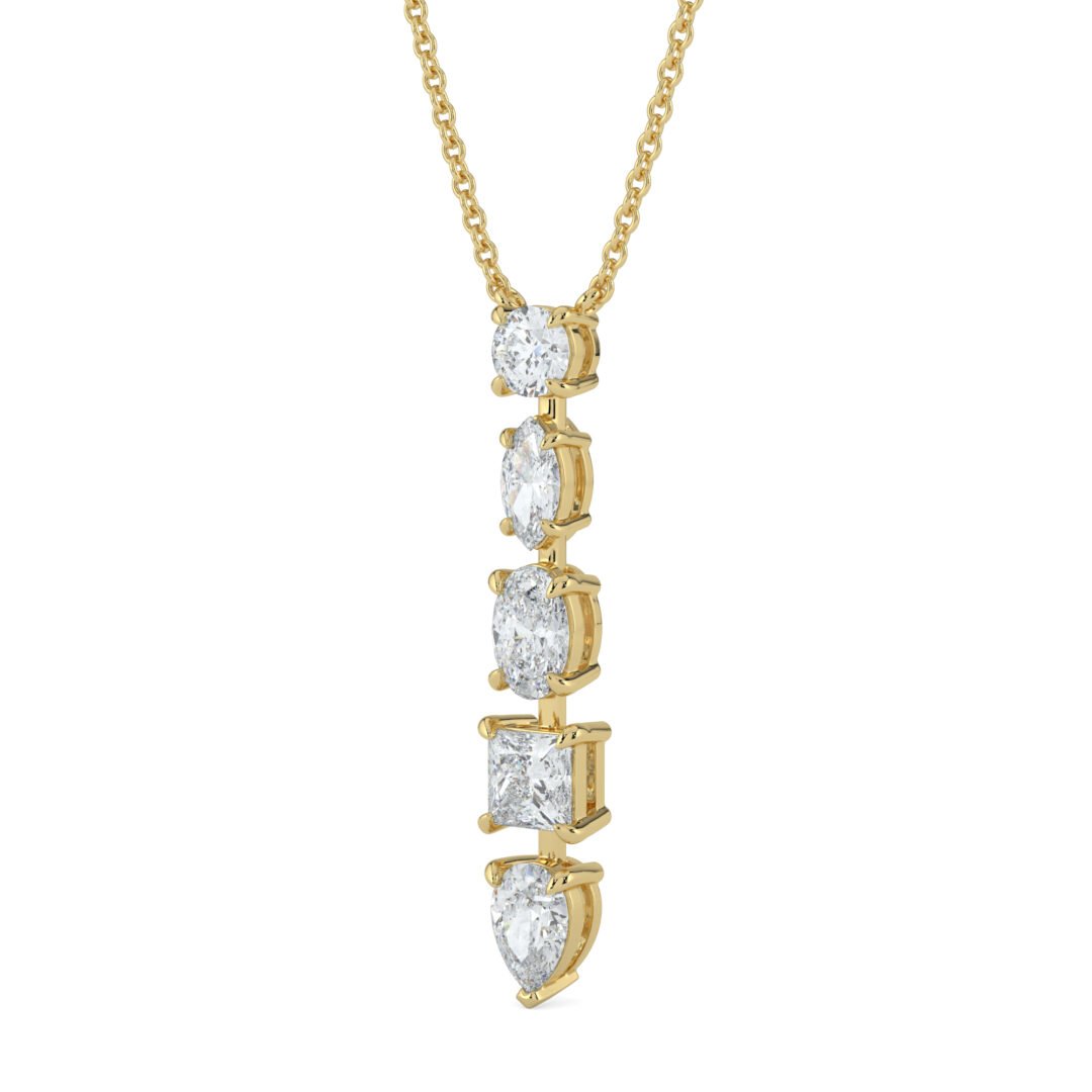 Five Stone Cascade Diamond Necklace in 18k Gold - One Carat Jewelry