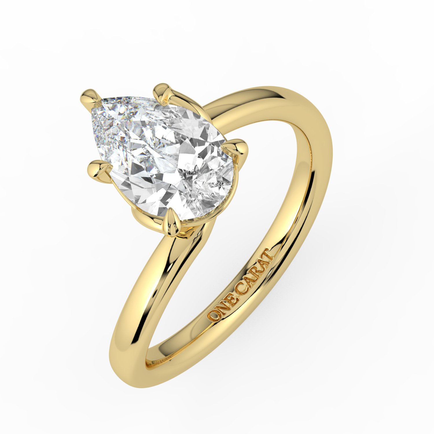 Pear-Shaped Diamond Engagement Ring in 18K Gold - One Carat Jewelry