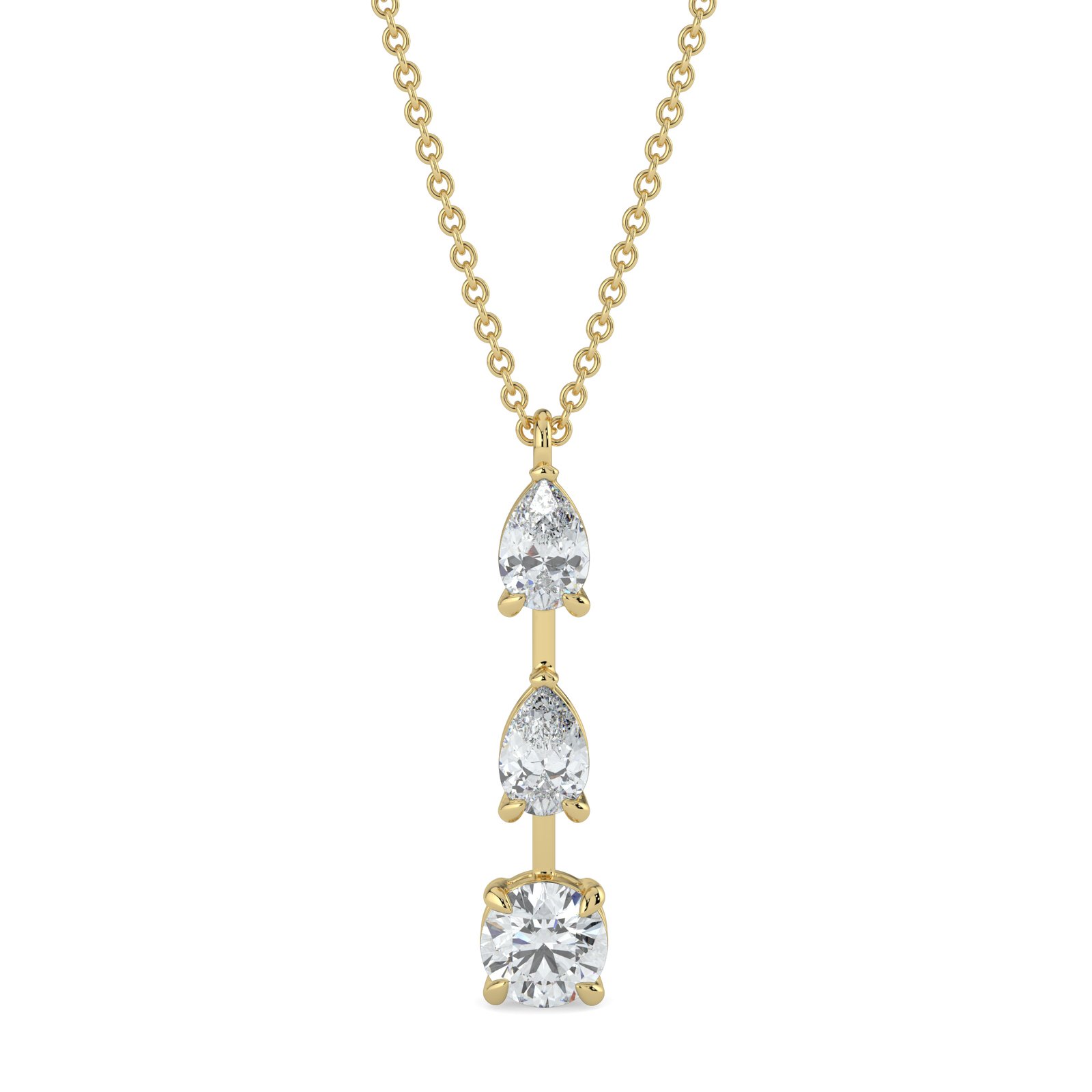 Three Stone Drop Diamond Necklace in 18K Gold - One Carat Jewelry