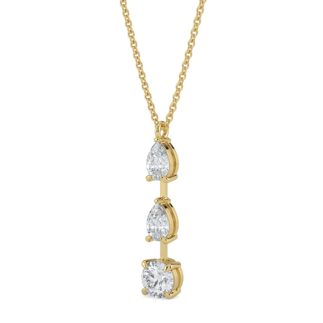 Three Stone Drop Diamond Necklace in 18K Gold - One Carat Jewelry